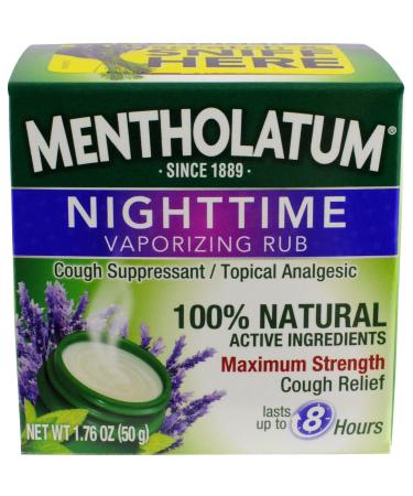 Mentholatum Nighttime Vaporizing Rub with soothing Lavender essence, 1.76 oz. (50 g) - 100% Natural Active Ingredients for Maximum Strength Cough Relief,5326 1.76 Ounce (Pack of 1)