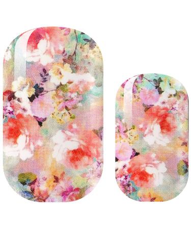 Avoa Beauty nail film -"New Romantics" pink pink blue yellow floral nail art design 16 thin self -adhesive long -lasting nail wraps