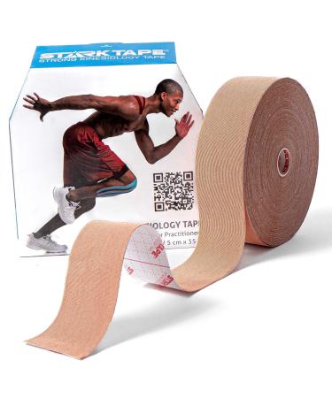 Starktape Pro Synthetic Kinesiology Therapeutic Elastic Sports Tape. Easy to Use and Apply  Stays on for Several Days. Latex-Free  Waterproof  Bulk 2 inch by 115 feet Beige