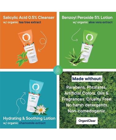 OrganiClear Acne Treatment System Kit - Benzoyl Peroxide Cream, Salicylic Acid Face Wash, Soothing Lotion - 90-Day Complete Skin Care Set - Buy Online on GoSupps.com