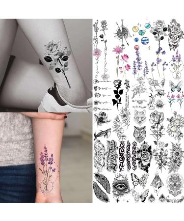 Small Flowers Letters Temporary Tattoos - 3D Moon Planet Lavender Fake Tattoos - Realistic Feather Butterfly Sticker for Kids & Adults - 73 Count - Buy Online on GoSupps.com