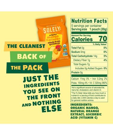 SOLELY Organic Mango Orange Fruit Gummies 3.5 oz | Vegan & Natural | Pack of 5 - Buy Online on GoSupps.com