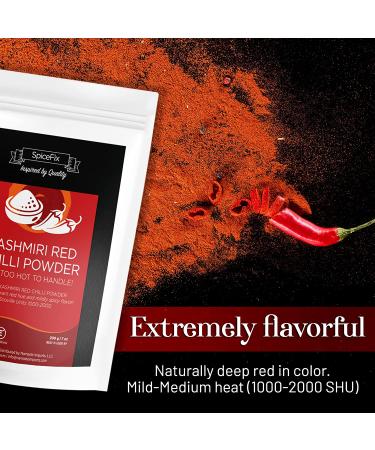 SpiceFix Kashmiri Red Chilli Powder 7 oz - Mild to Medium Heat Sun-Dried Indian Spice - Vegan, Natural Ground Chili in Resealable Bag - Buy Online on GoSupps.com