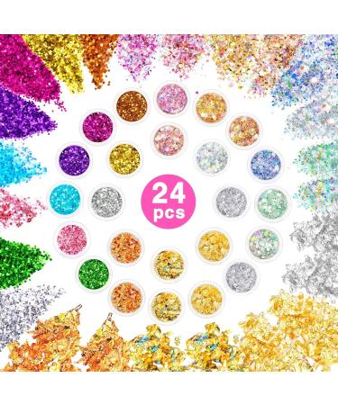 24 Colors Glitter Set with Gold Leaf & Glitter Powder | Nail Art Accessories for DIY Makeup & Body Design - Buy Online on GoSupps.com