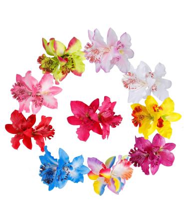Flowers Hair clip multicolor hawaiian flowers wedding bride flower fabric dendrobium orchid hair clip wedding party beach for children woman girls 10 pieces