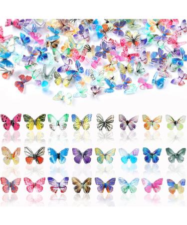 120 Pcs 3D Acrylic Spring Butterfly Charms for Nails 24 Colors Summer Butterfly Nail Glitter Sets Butterfly Nail Charms for Nail Art Decoration DIY Resin Mold Crafts Design