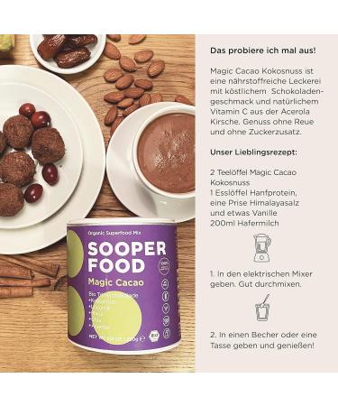 Buy Sooper Food Magic Cacao Kokosnuss 250g - Organic Vegan Chocolate Powder with Coconut & Vitamin C - Sugar-Free Mood Booster - Includes Acerola & Chia - Ships Worldwide - Buy Online on GoSupps.com