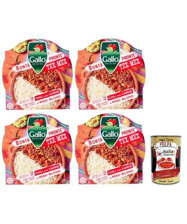 Italian Gourmet E.R. Riso Gallo Bont Pronte Tex-Mex Chili con Carne Precooked Rice / Beans / Meat and Peppers 220g / 400g / Italian Gourmet Tomato Pulp / Set of 4
