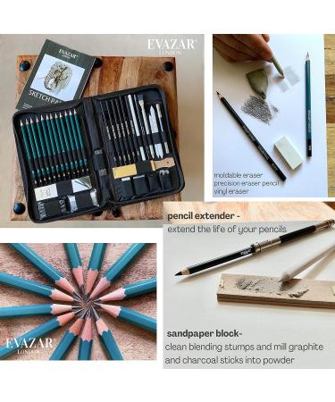 EVAZAR London Sketching and Drawing Art Supplies Set - 44 Pieces - Graphite & Charcoal Pencils, Sticks, Accessories - Portable Case with Stands - Teal - Buy Online on GoSupps.com