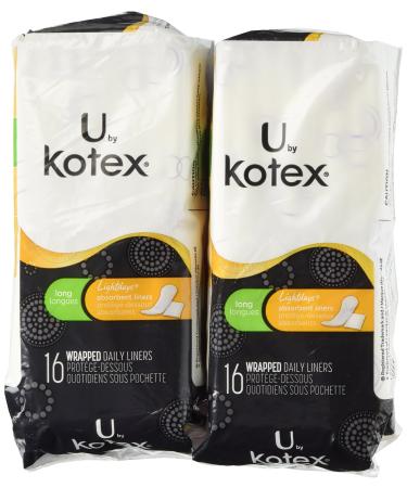 Kotex Natural Balance Absorbent Liners Long 16 Count (Pack of 2)