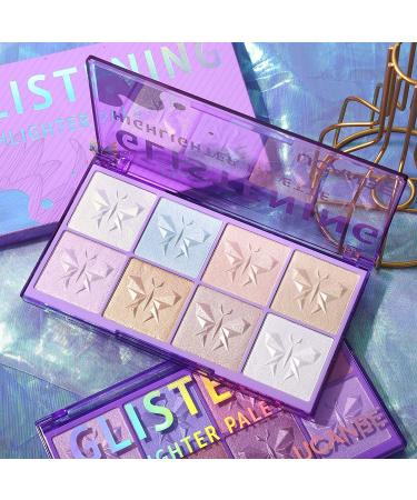 UCANBE Glistening Highlighter Makeup Palette - 8 Color Triple Baked Intensely Pigmented Powder for Luxurious Silky Shimmer Illuminating Glow - Buy Online on GoSupps.com
