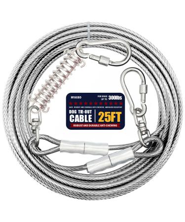 Myaxbd dog leash 7.6 m - dog chains for outside hard -wearing long dog leash with shock -damping spring dog leash for courtyard camping training for medium -sized and large dogs (silver size 25ft silver