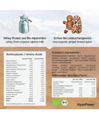 Alpine Power Organic Whey Protein Gingerbread 500g - 100% Natural Additive-Free CFM Protein Powder from Organic Alpine Milk - Buy Online on GoSupps.com