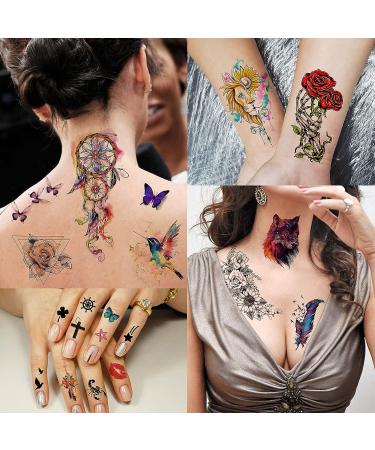Rejaski Watercolor Animals Temporary Tattoos - 32 Sheets, 98+ PCS for Women, Men & Kids | Realistic & Long Lasting Fake Tattoos with Tiger, Lion, Skull Designs - Buy Online on GoSupps.com