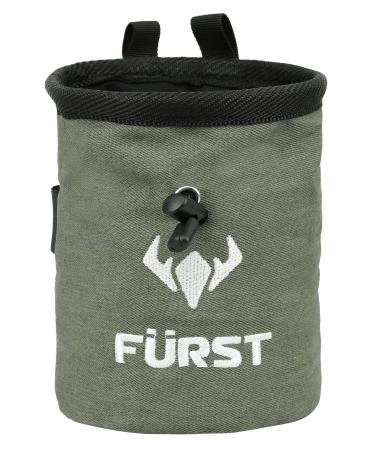 FURST Denim Chalk Bag with Zippered Pocket and Brush Loop for Rock Climbing, Bouldering, Gym, Crossfit, Lifting Light Green