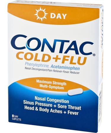 Contac Day Non-Drowsy Cold + Flu 8 Count - Fast Relief Formula - Buy Online on GoSupps.com