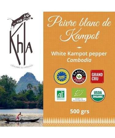 Khla - Organic Kampot White Pepper - Bulk Bag of Peppercorns 500g - Mill Refill - Grand Cru Strong & Powerful - Cooking Ingredient - Direct Producer - Asian Spice - Cambodian Origin - Buy Online on GoSupps.com