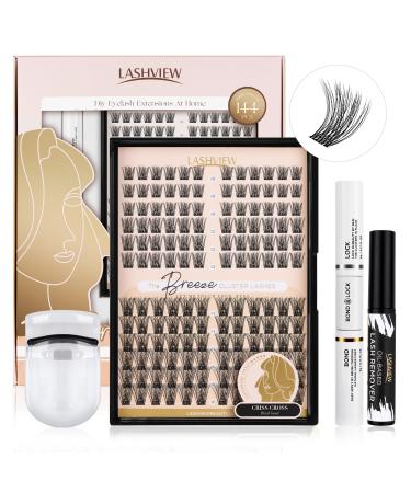 Lashview cluster eyelashes individual eyelashes Mega Volume Superfeine brand and soft DIY eyelash extension natural look reusable Wispy eyelashes Cluster (large volume d+ kit) 703-144d+ kit