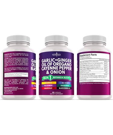 NEW AGE Garlic + Ginger Supplement - Oil of Oregano, Cayenne Pepper, Soursop, Black Cumin, Sea Moss, Black Pepper - Black Seed Cleanse - 120 Count 60 Count (Pack of 2) - Buy Online on GoSupps.com