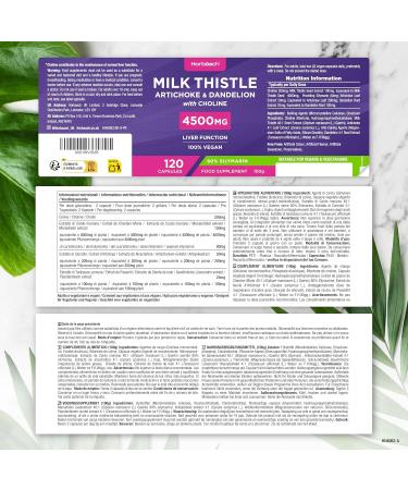 Milk Thistle Dandelion & Artichoke Complex 4500mg | 80% Silymarin | 120 Capsules | Dietary Supplement with Choline | High Dosed | Milk Thistle Complex | by Horbaach - Buy Online on GoSupps.com