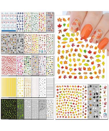 winthrop 36 Sheets All Holiday Nail Art Stickers Mixed Season Nail Decals Set for All Year Spring Summer 3D Self-Adhesive Colorful Pegatinas U as Daisy Butterfly 4th of July Halloween Christmas 36 Sheets All Holiday