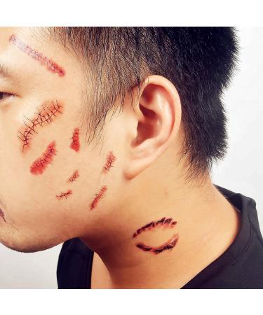 COKOHAPPY Halloween Bleeding Wound Scar Temporary Tattoo - 10 Sheets for Party Cosplay Costume, Realistic Look - Buy Online on GoSupps.com