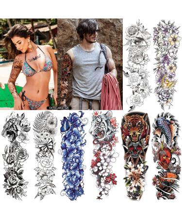Aresvns Full Arm Temporary Tattoos for men and women,8 Sheets (22.83''×7.87'') Extra Large Japanese Sleeve Tattoo for Adult, Realistic Fake Tattoos Waterproof and Long Lasting