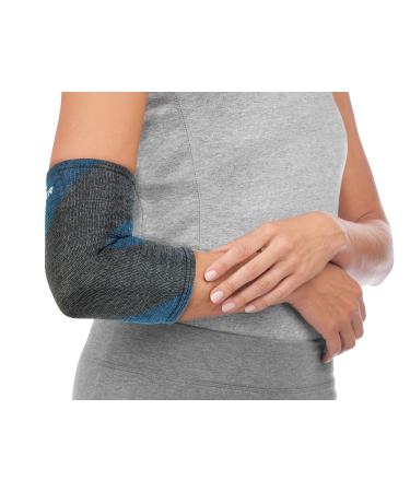 MUELLER 4-Way Stretch Black & Blue Premium Knit Elbow Support with Thermo Reactive Technology Medium/Large