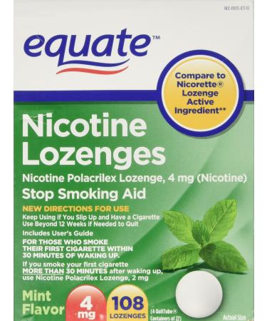 Equate - Nicotine Lozenge 4 mg Stop Smoking Aid Mint Flavor 108 Lozenges