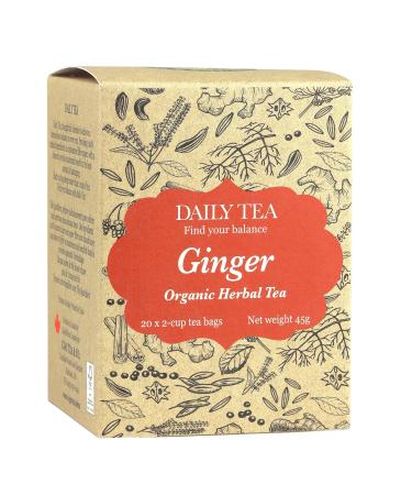 Daily Tea | Organic Ginger Herbal Tea | Caffeine-free | 20 2-cup tea bags