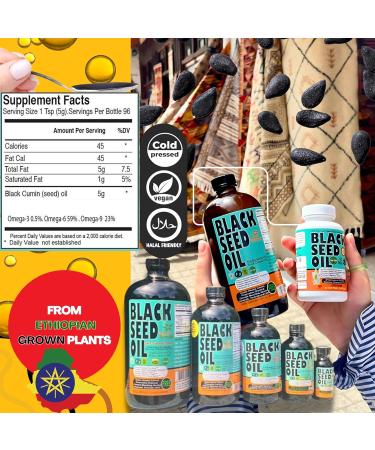 Ethiopian Black Seed Oil - 3.43% Thymoquinone Cold-Pressed Black Cumin Seed from Pure Nigella Sativa - First Pressing Blackseed Non-GMO Improved - 16 Oz Glass Bottle Sweet Sunnah - Buy Online on GoSupps.com