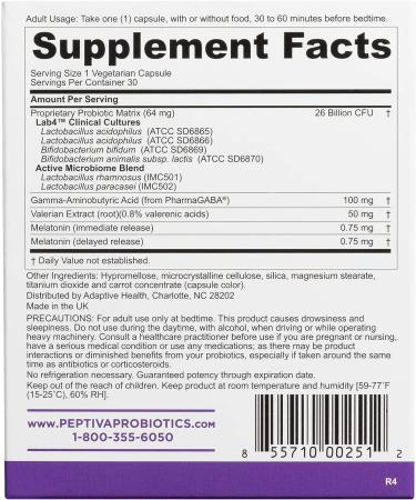 Peptiva 26 Billion CFU Probiotic with Melatonin for Sleep Support - 30 Count Pack - Buy Online on GoSupps.com