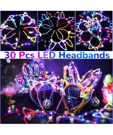 Janinka LED Cat Ears Headband 30 Pcs Light up Rabbit Ear Unicorn Hair Accessories for Women & Girls - Halloween & Christmas Party Supplies - Yellow Purple - Buy Online on GoSupps.com