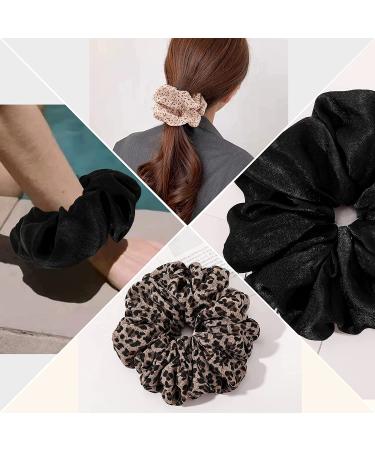 Big Silk Satin Scrunchies for Women | Oversized Hair Ties | Cute Jumbo Hair Accessories - Purple & Leopard - Buy Online on GoSupps.com