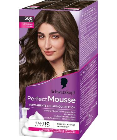 Schwarzkopf Perfect Mousse Permanent Foam Coloration 500/5-0 Medium Brown | Perfect Gray Coverage Intensive Care & Radiant Shine 277.5ml - Buy Online on GoSupps.com