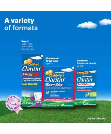 Claritin Grape Flavored Kids Allergy Relief - Non Drowsy Liquid Antihistamine for 24 Hours | Dye Alcohol & Sugar Free for Children 2 - Buy Online on GoSupps.com