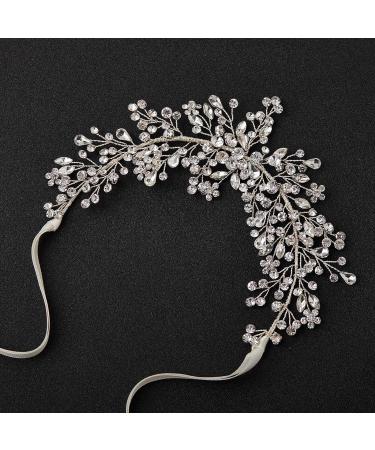 SWEETV Crystal Rhinestone Wedding Headpiece for Bride | Bridal Hair Band Silver - Buy Online on GoSupps.com
