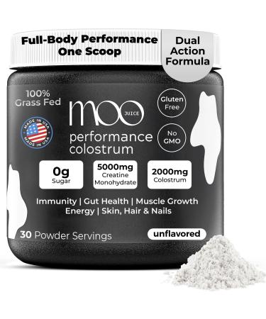 Colostrum Powder 2000mg Grass-Fed Bovine Colostrum + 5000mg Creatine Monohydrate Supports Gut Health Immunity Muscle Recovery & Energy Non-GMO | Unflavoured 6.3oz (Colostrum Performance)