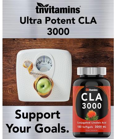 CLA 3000 Supplement - 180 Softgels - 3000mg - Safflower Oil | CLA Pills for Women & Men - Support Diet & Weight Goals - Omega-6 Fatty Acids | TNVitamins - Buy Online on GoSupps.com