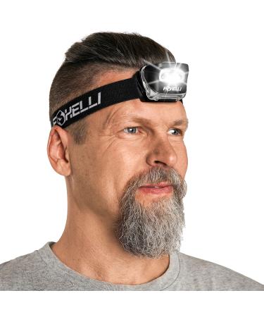 Foxelli LED Headlamp Flashlight for Adults & Kids, Running, Camping, Hiking Head Lamp with White & Red Light, Lightweight Waterproof Headlight with Comfortable Headband, 3 AAA Batteries Included Black