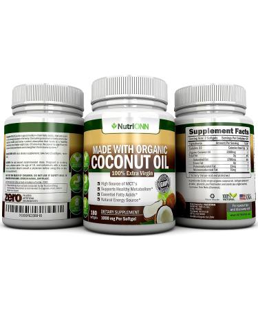 Organic Coconut Oil Capsules - 180 Softgels - 4000mg Daily - USDA Certified - Cold-Pressed Virgin Oil for Hair, Skin, Acne - Buy Online on GoSupps.com