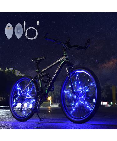 2 Pack Waterproof Bike Wheel Lights Rechargeable Bicycle Wheel Lights for Kids-30 Pcs Led Bike Tire Lights 100% PVC Plastic Film Wrapped Lights for Sun & Rain Protection Blue