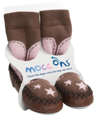 Mocc Ons moccasin washable leather sole slipper socks (6-12 Months) 6-12 Months Cowgirl
