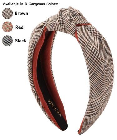 YETASI Brown Plaid Knotted Headband for Women - Comfy Non Slip Material, Unique Style - Buy Online on GoSupps.com