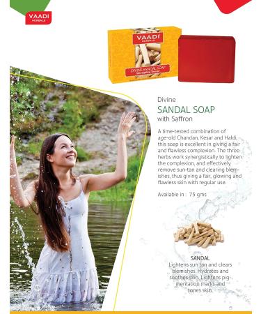 Vaadi Herbals Sandalwood Soap with Saffron & Turmeric Extracts - Handmade Herbal Bar Soap - 100% Pure Essential Oils - Pack of 3 (8 Oz) - Buy Online on GoSupps.com
