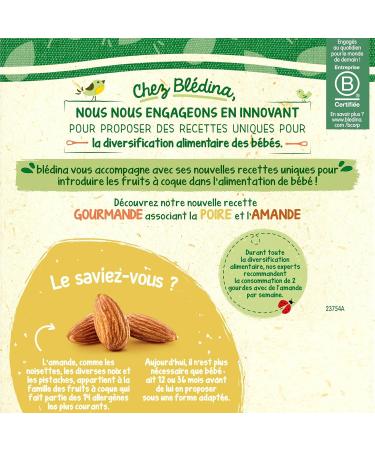 Bl dina - Fruit and Almond Purees Gourds - 16 gourds Pear Almond - For babies from 6 months - Pack of 16 bottles of 85g - Buy Online on GoSupps.com
