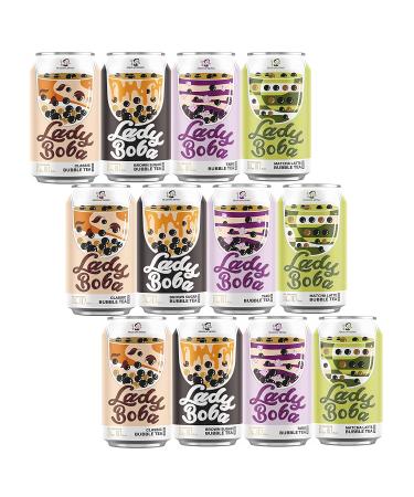 (Pack of 12) Lady Boba Milk Bubble Tea with Boba Pearls in a Can (10.7oz/can) - Assorted Flavors - Ready To Drink Beverage - Buy Online on GoSupps.com