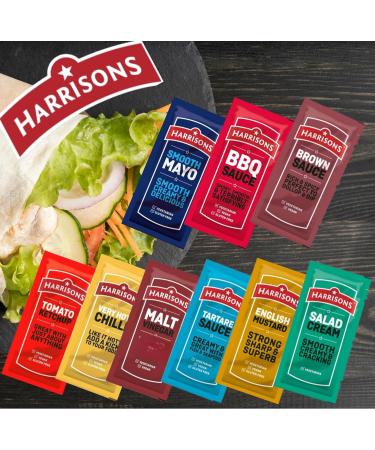 Harrisons Sauce Pick N Mix - Create Custom Sauce Combo with 6+ Flavours | Mayonnaise BBQ Brown Tomato Ketchup Salad Cream Tartare | 250 Sachet - Perfect Chips Gift Set for Chips Lovers - Buy Online on GoSupps.com