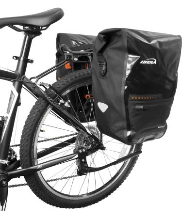 Ibera 30L Waterproof Bike Panniers (Pair) - PakRak Clip-On Quick-Release Saddle Bags with Rain Cover - Fits Most Bicycle Racks - Black - Buy Online on GoSupps.com