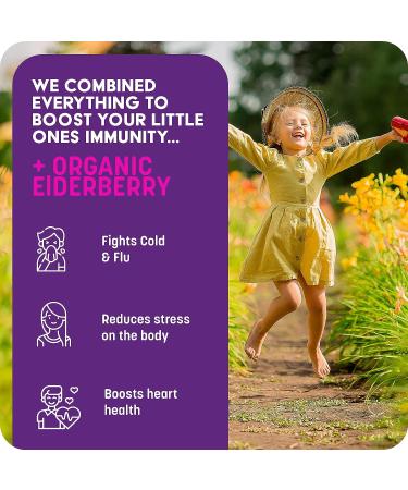 Organic Elderberry Kids Immune Support Syrup - Vitamin C D E Zinc | Immune Defense Booster for Toddlers | Vegetarian Formula - No Added Sugar - Buy Online on GoSupps.com